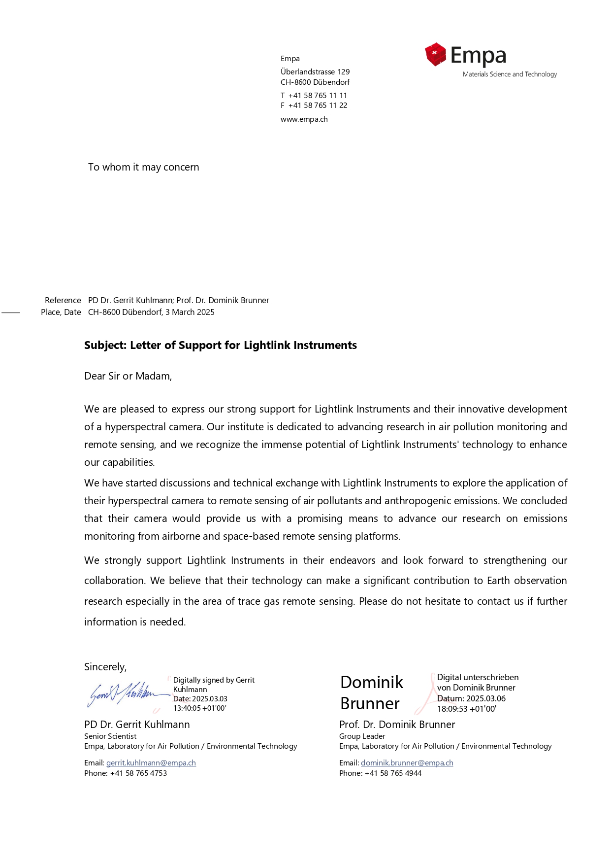 Endorsement Letter